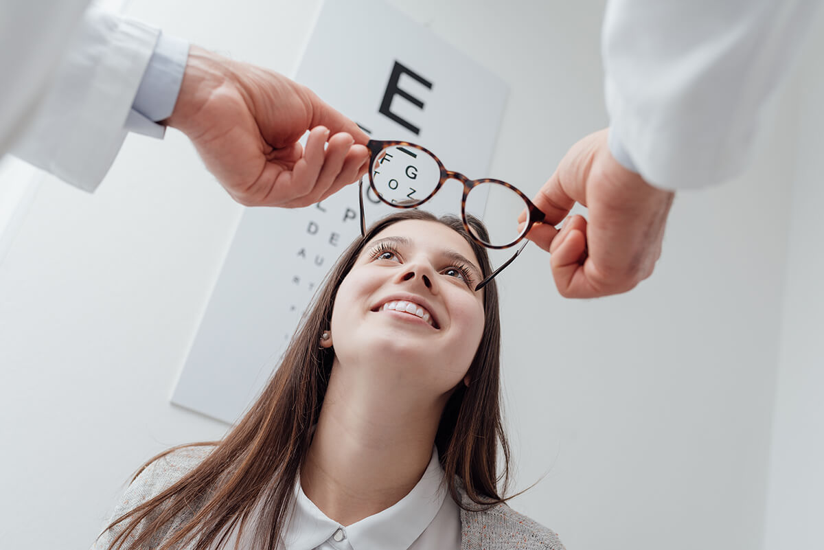 Eyeglasses fitting at an optical clinic